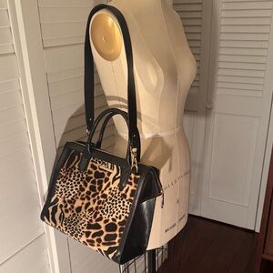 Brahmin Leopard Print Calf Hair and Leather Satchel